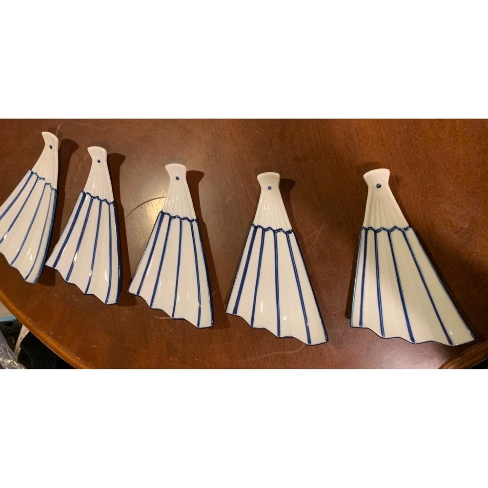Set of 5 Vintage Japanese Sushi Plates 6 x 4, Blue and White, Good‎ Condition